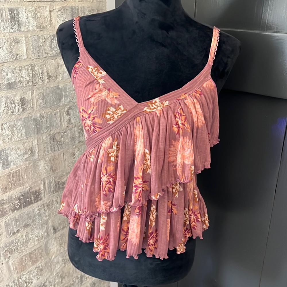 Free People Women's Melbourne Floral Print Ruffle Cami Tank Top Small S